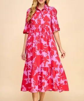 Floral Midi Dress - Red