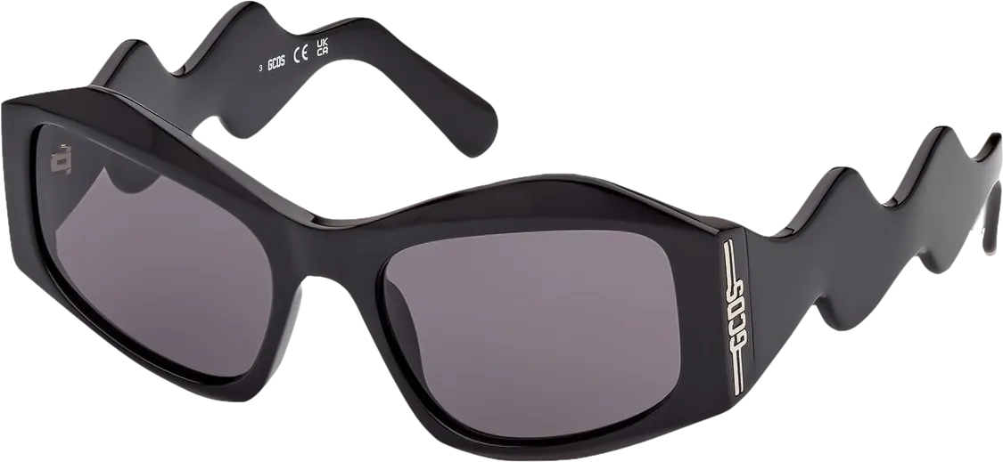 GCDS Black Gd023 Geometric Scalloped arm Sunglasses In Case