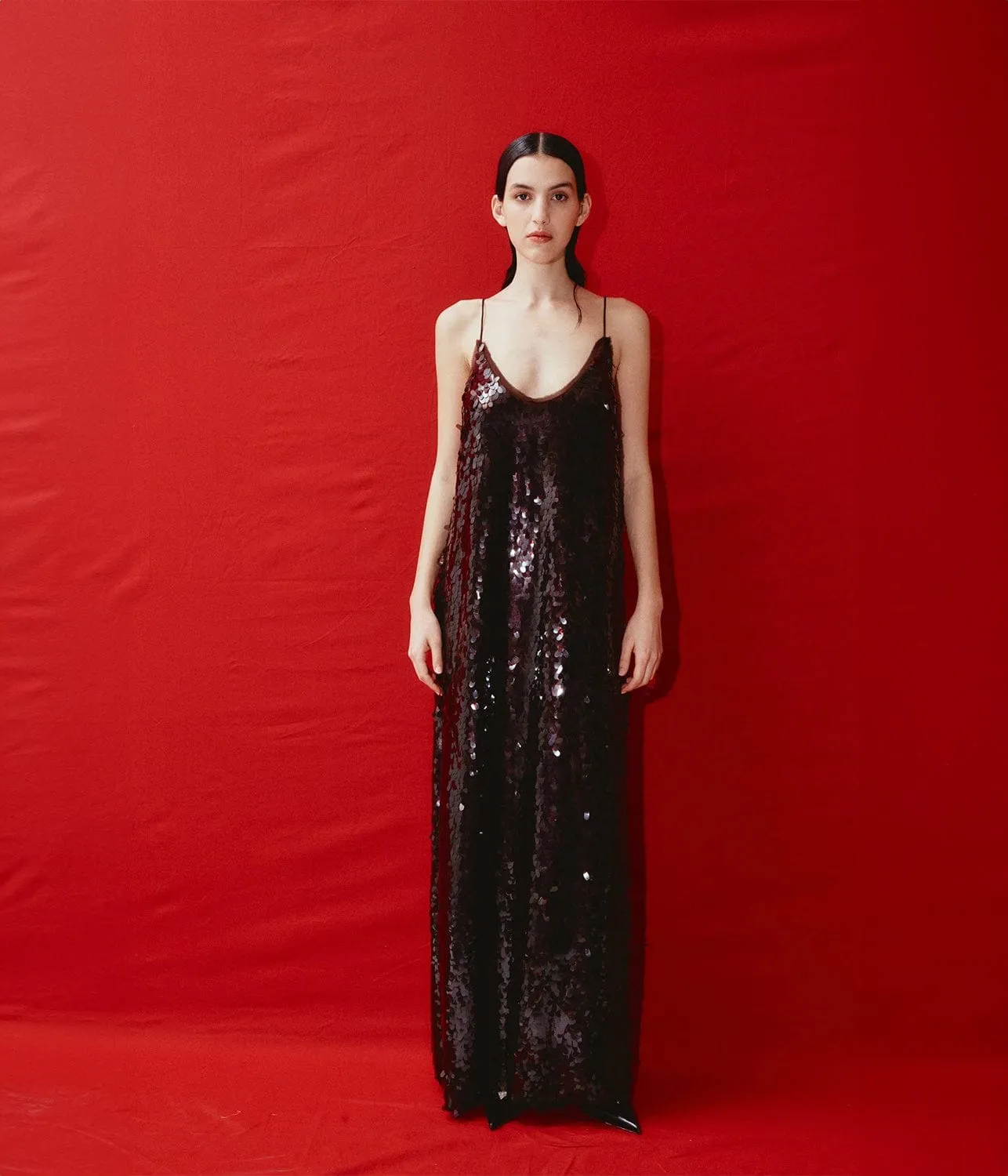 GEANIE SEQUIN GOWN- BURGANDY