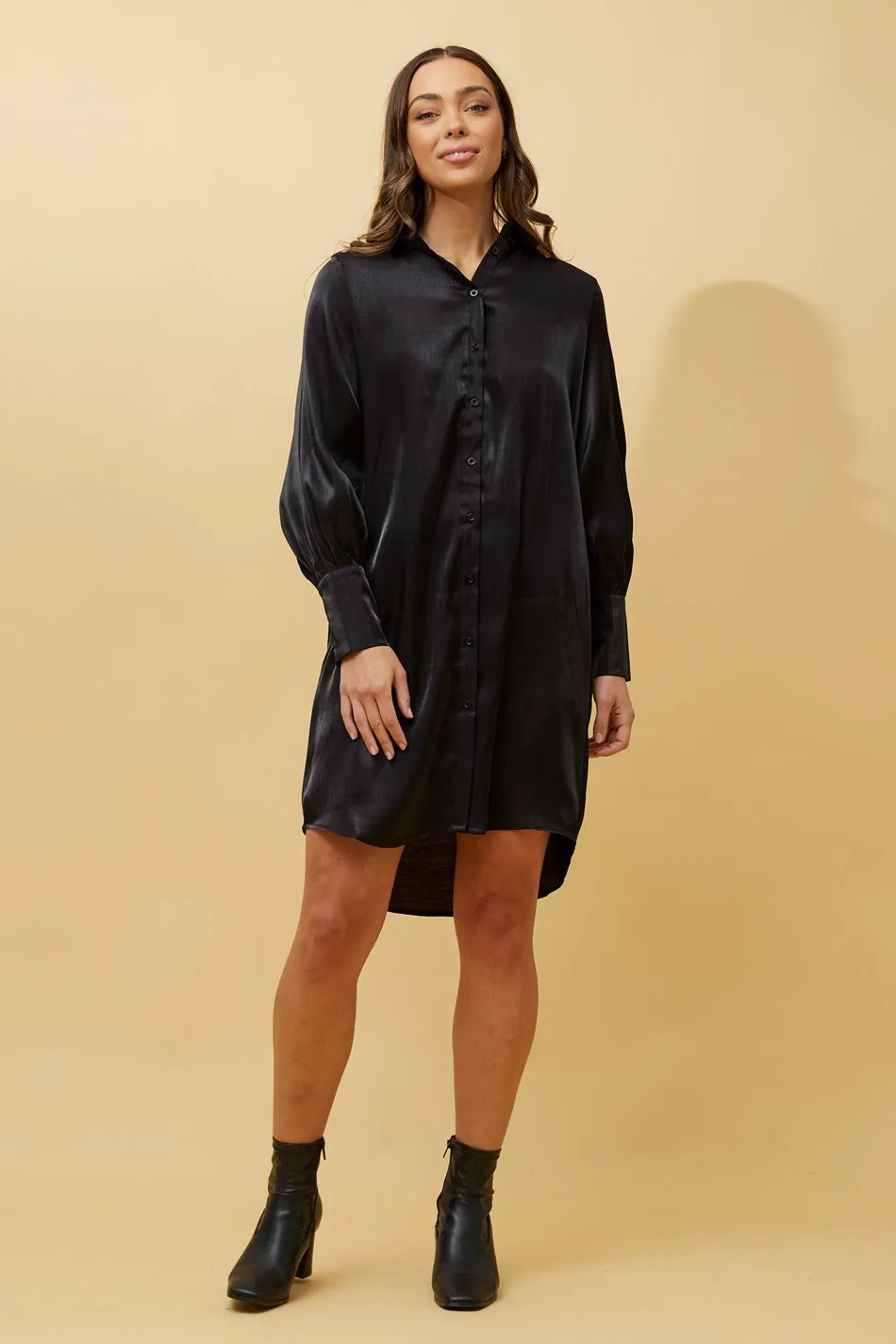 GERTIE SATIN SHIRT MIDI DRESS