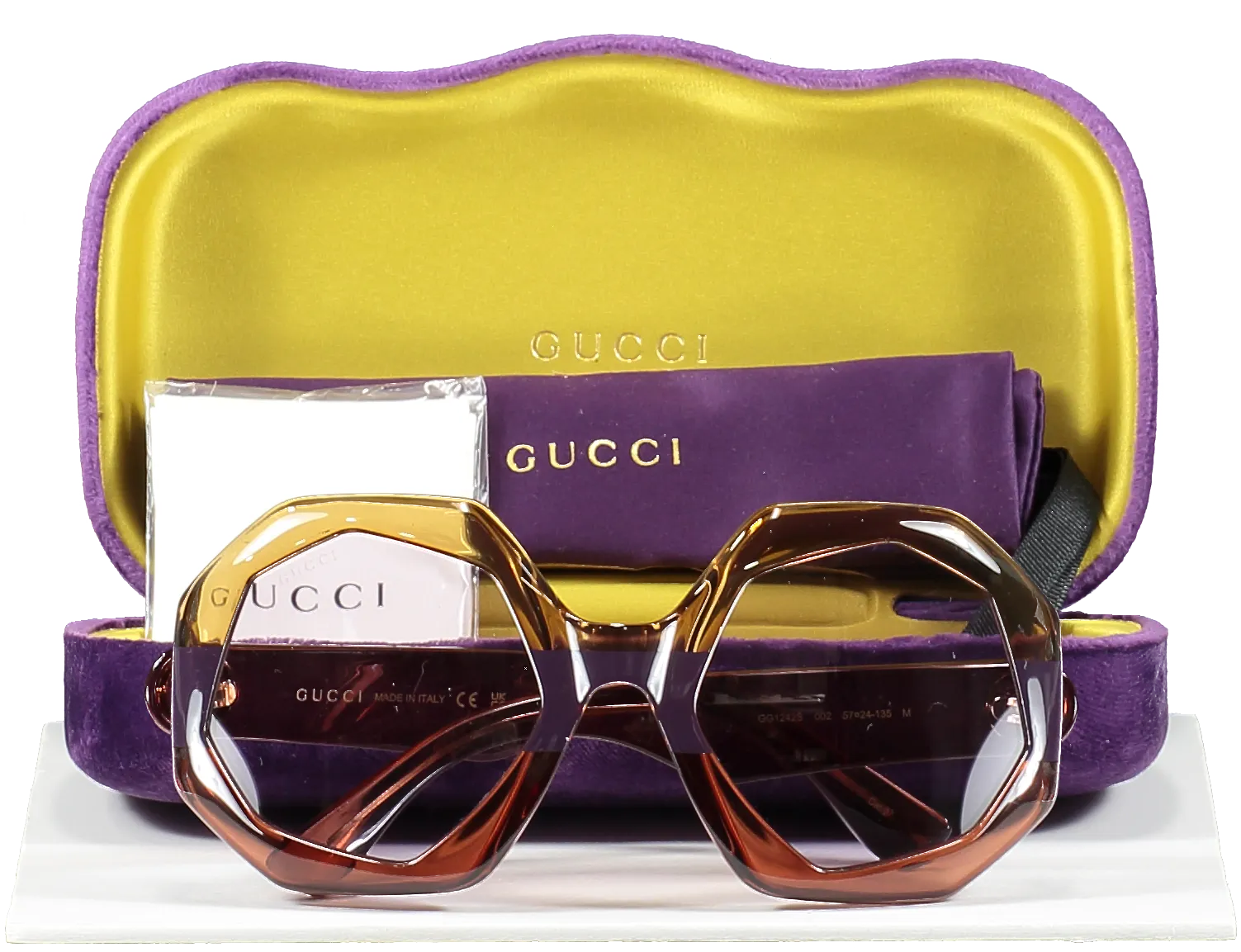 Gucci Brown Gg1242s - 002 Geometric Frame Gg Logo Sunglasses In Case