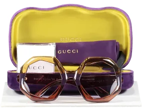 Gucci Brown Gg1242s - 002 Geometric Frame Gg Logo Sunglasses In Case