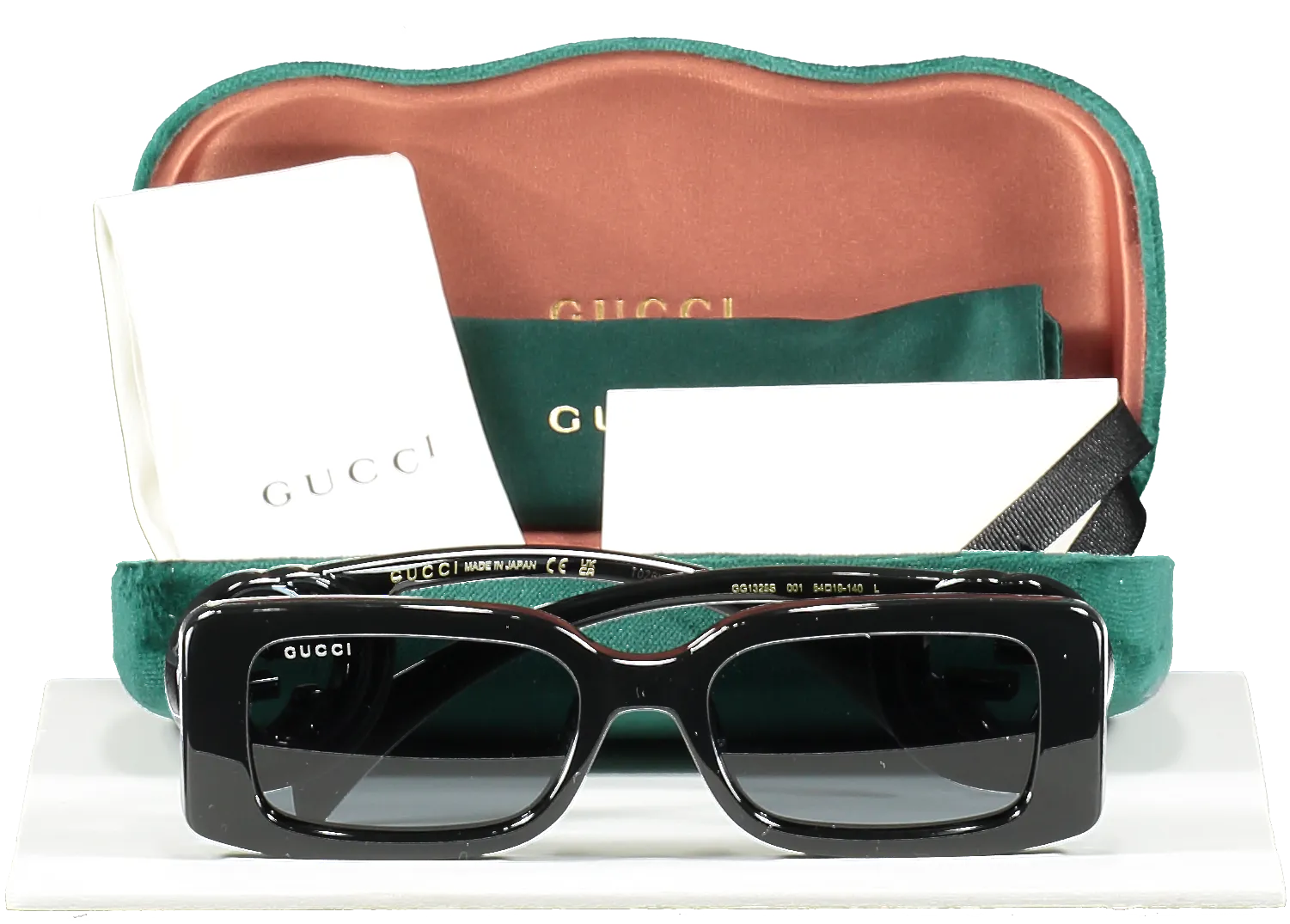 Gucci Gg1325s Black Slim Frame Open Gg Logo Sunglasses in case