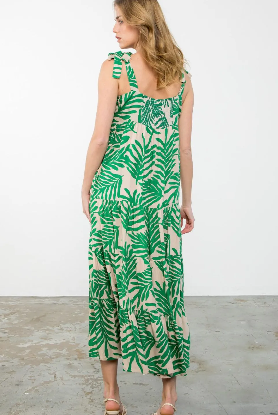 Hilary Green Leaf Print Maxi THML Dress