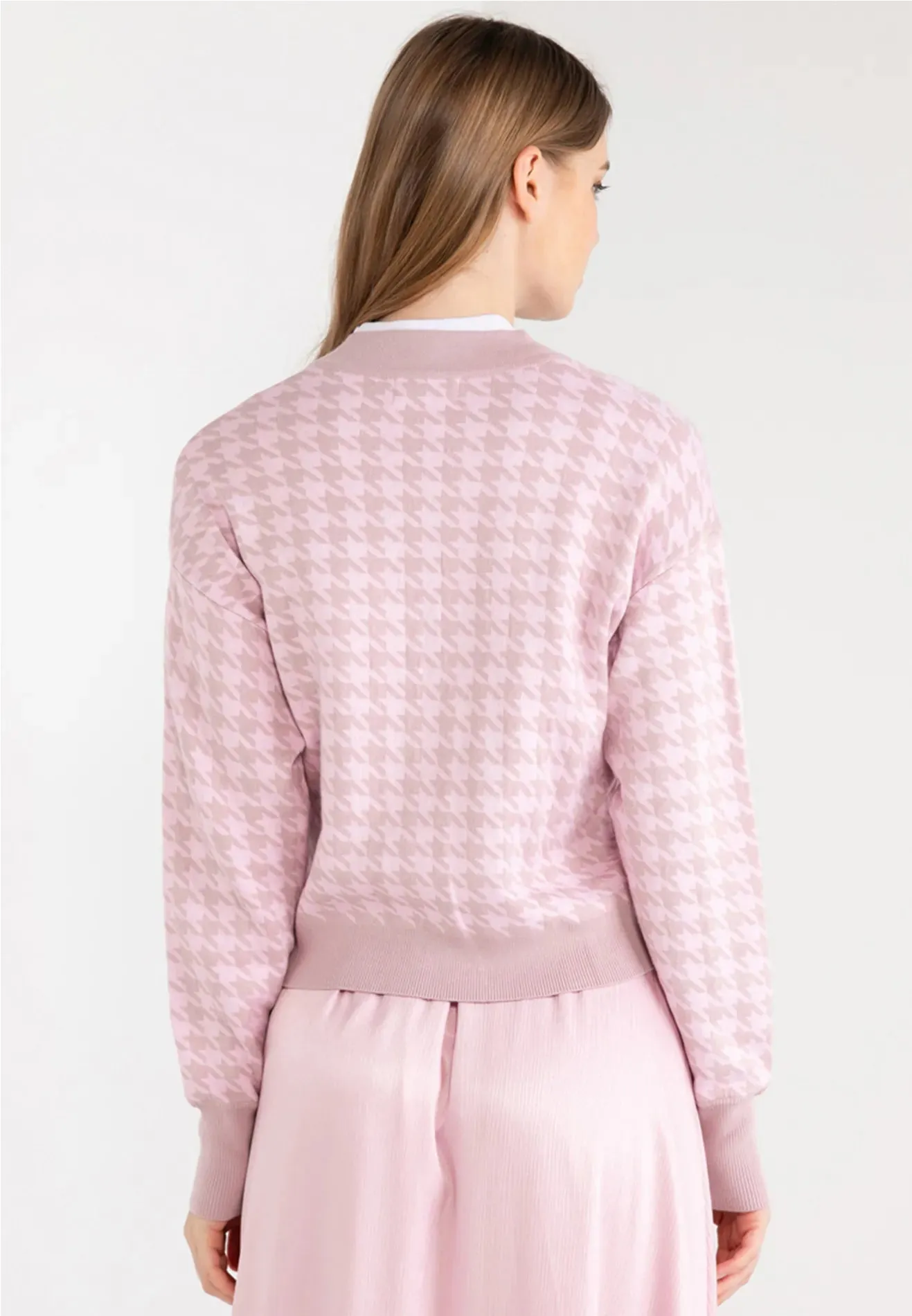 Houndstooth Buttoned Knit Cardigan