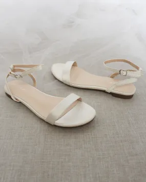 Ivory Satin Flat Sandal with Ankle Strap