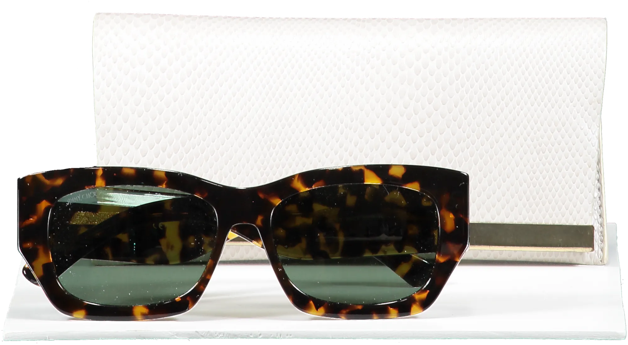 Jimmy Choo Brown Cami Sunglasses- Dark Havana Square-frame Sunglasses With Green Emblem  in case