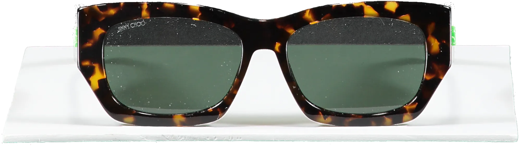 Jimmy Choo Brown Cami Sunglasses- Dark Havana Square-frame Sunglasses With Green Emblem  in case