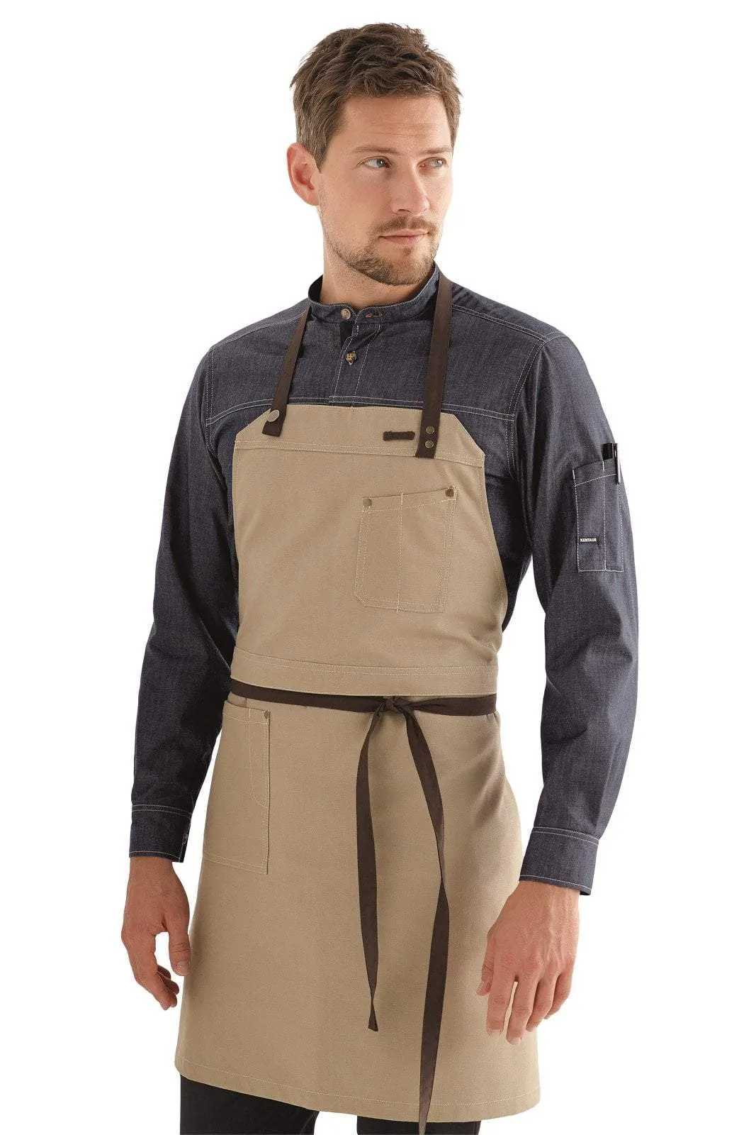 Kentaur 30360 Black/Brown Raw Bib Apron