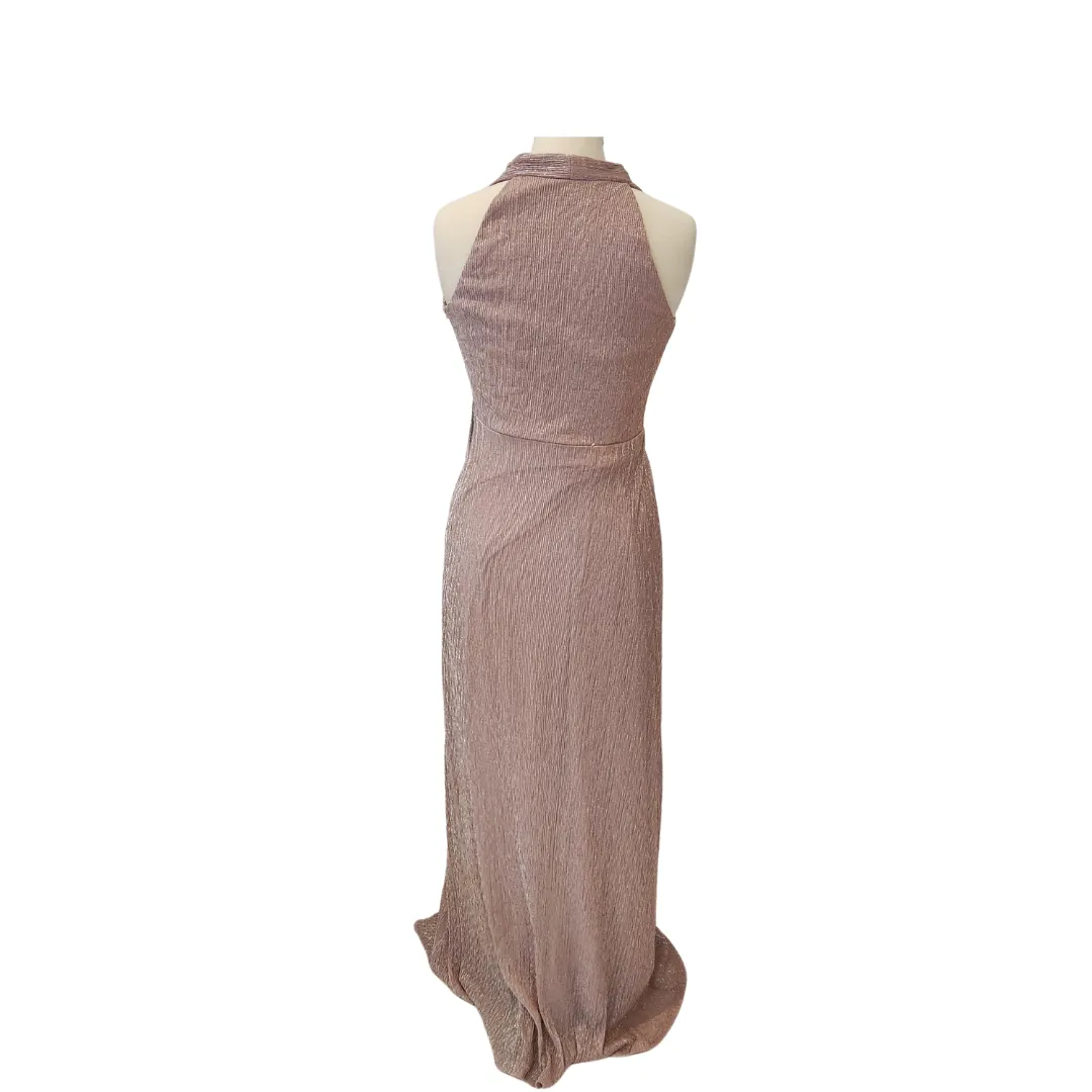 Leslie Fay Pink & Silver Metallic Formal Maxi Dress | Brand New |