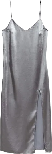 MANGO Grey Side Slit Satin Slip Dress BNWT UK M