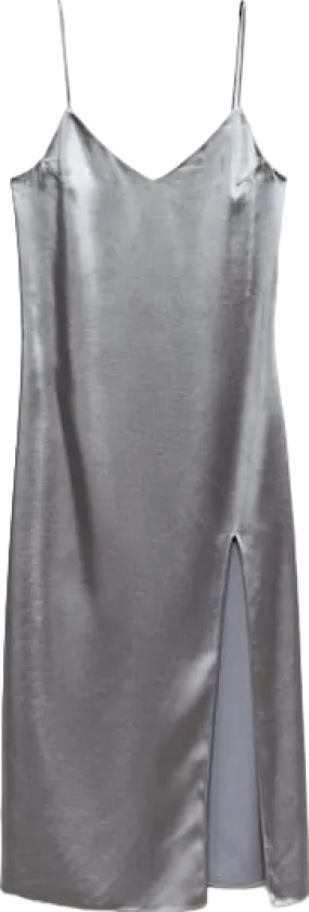 MANGO Grey Side Slit Satin Slip Dress BNWT UK M