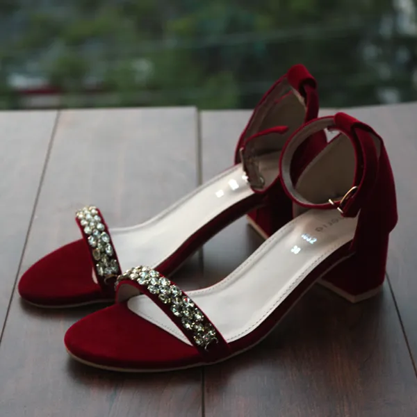 Maroon Block Heel Sandal for women