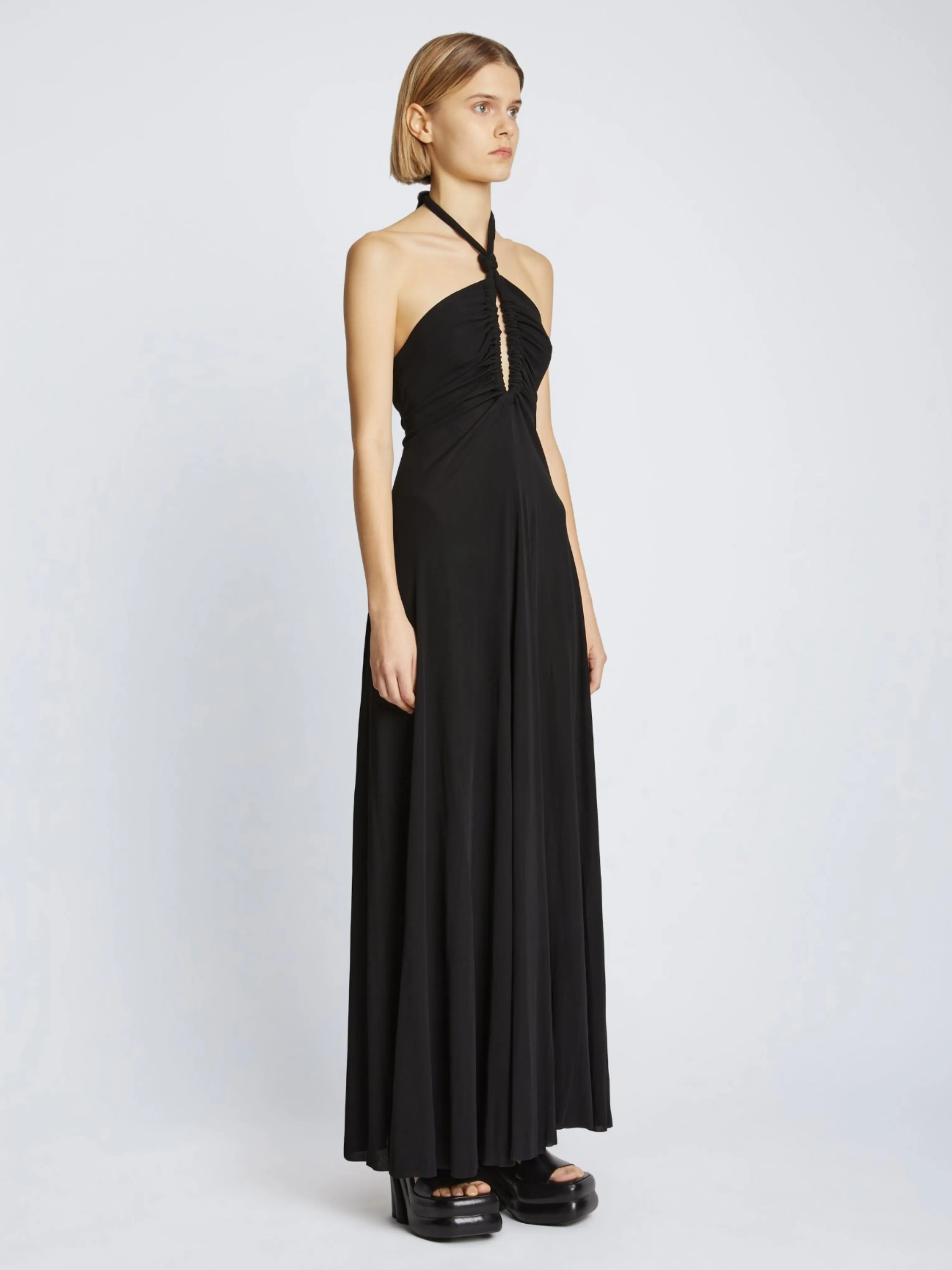 Matte Viscose Crepe Twist Back Dress in Black