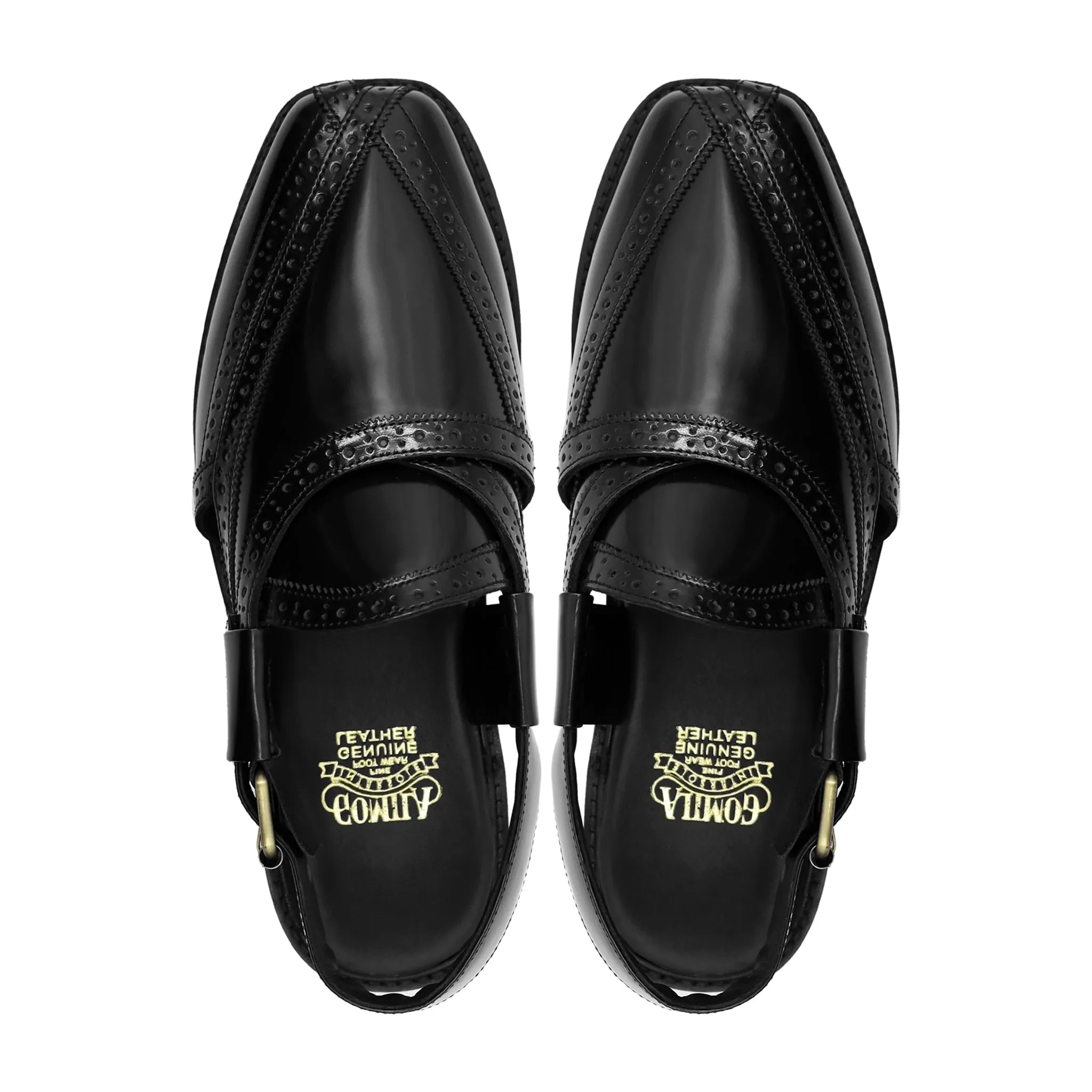 Monstera - Men's Black Box Leather High Shine Sandal