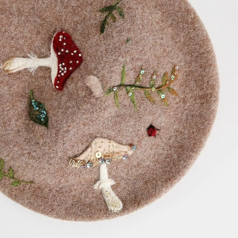 Mushroom Fauna Handmade Beret