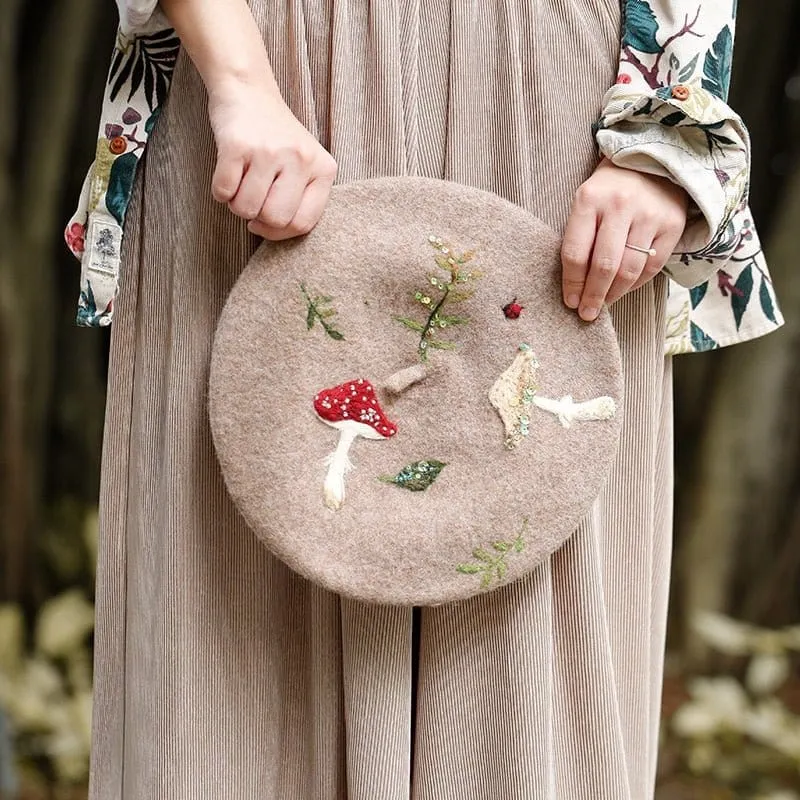 Mushroom Fauna Handmade Beret