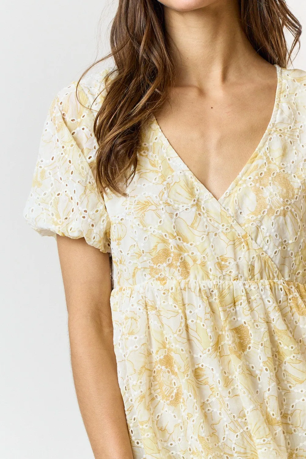 Myla Floral Eyelet Babydoll Dress, Yellow