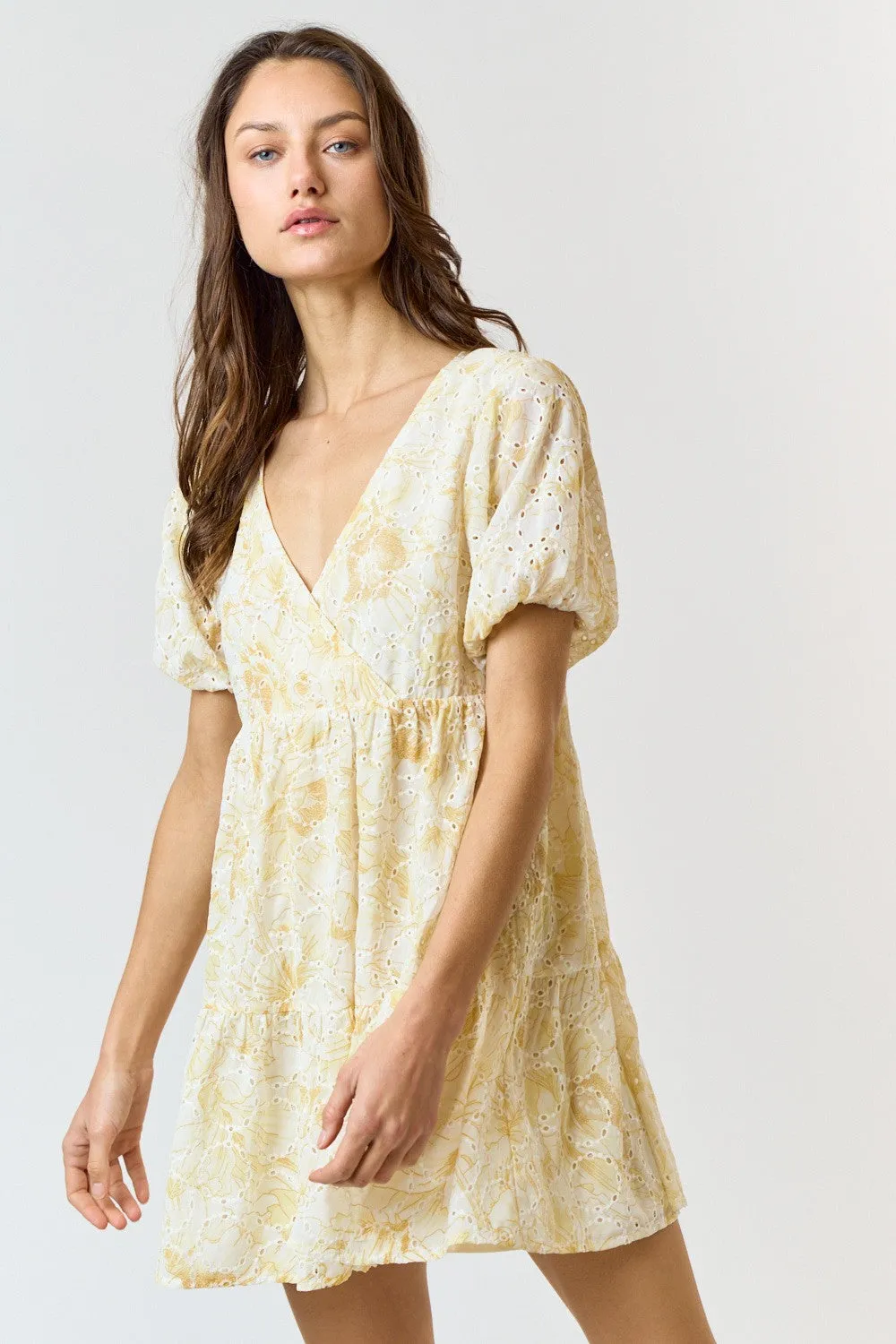 Myla Floral Eyelet Babydoll Dress, Yellow