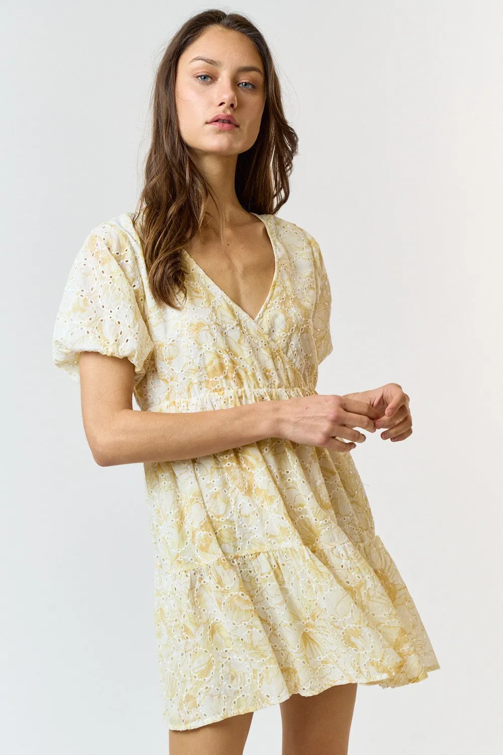 Myla Floral Eyelet Babydoll Dress, Yellow