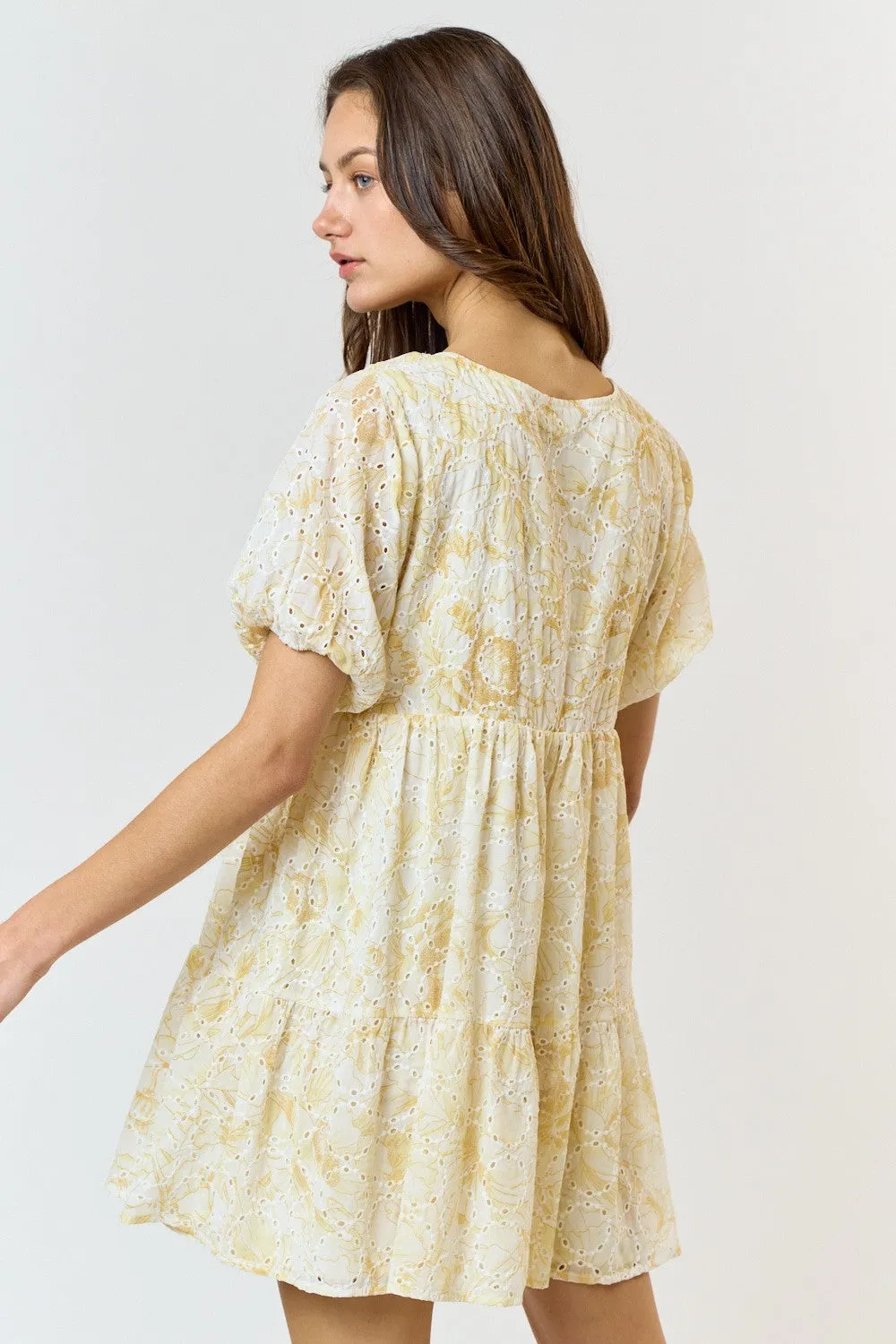 Myla Floral Eyelet Babydoll Dress, Yellow