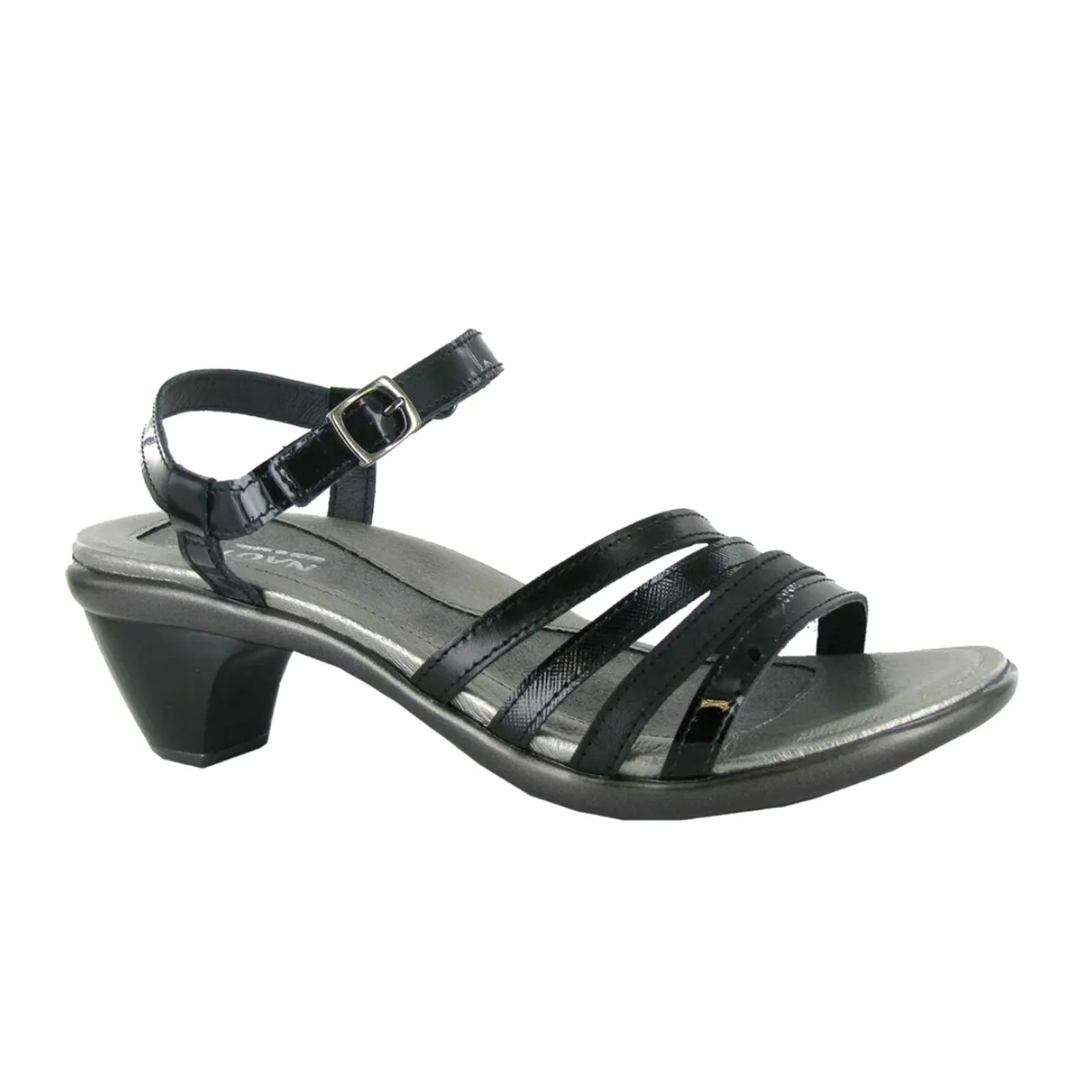 Naot Current Heeled Sandal (Women) - Black Patent/Jet Black/Black Luster/Black Madras Leather