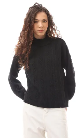 O169842 Acrylic Slip On Black Turtle Neck Pullover