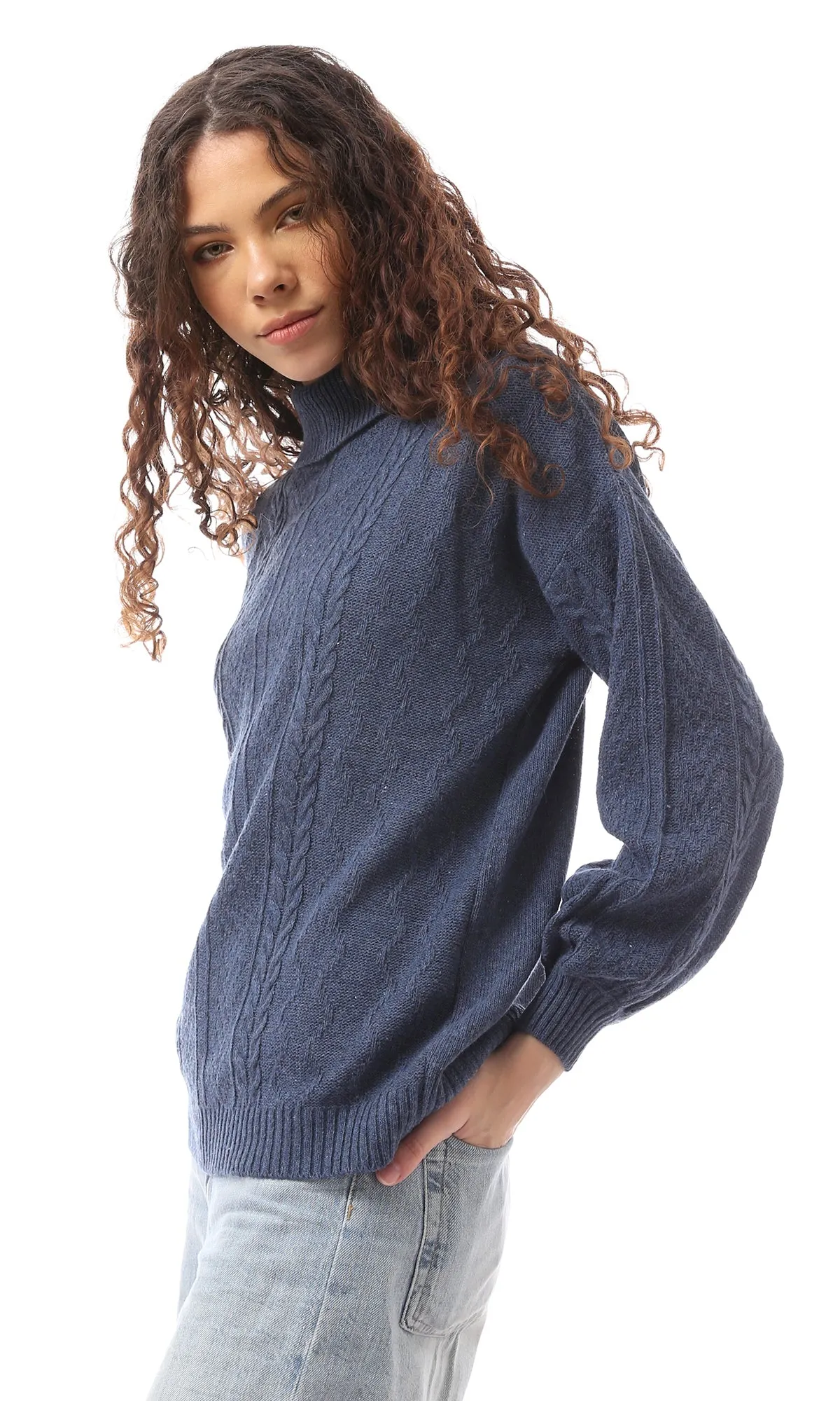 O169843 Navy Blue High Neck Pullover