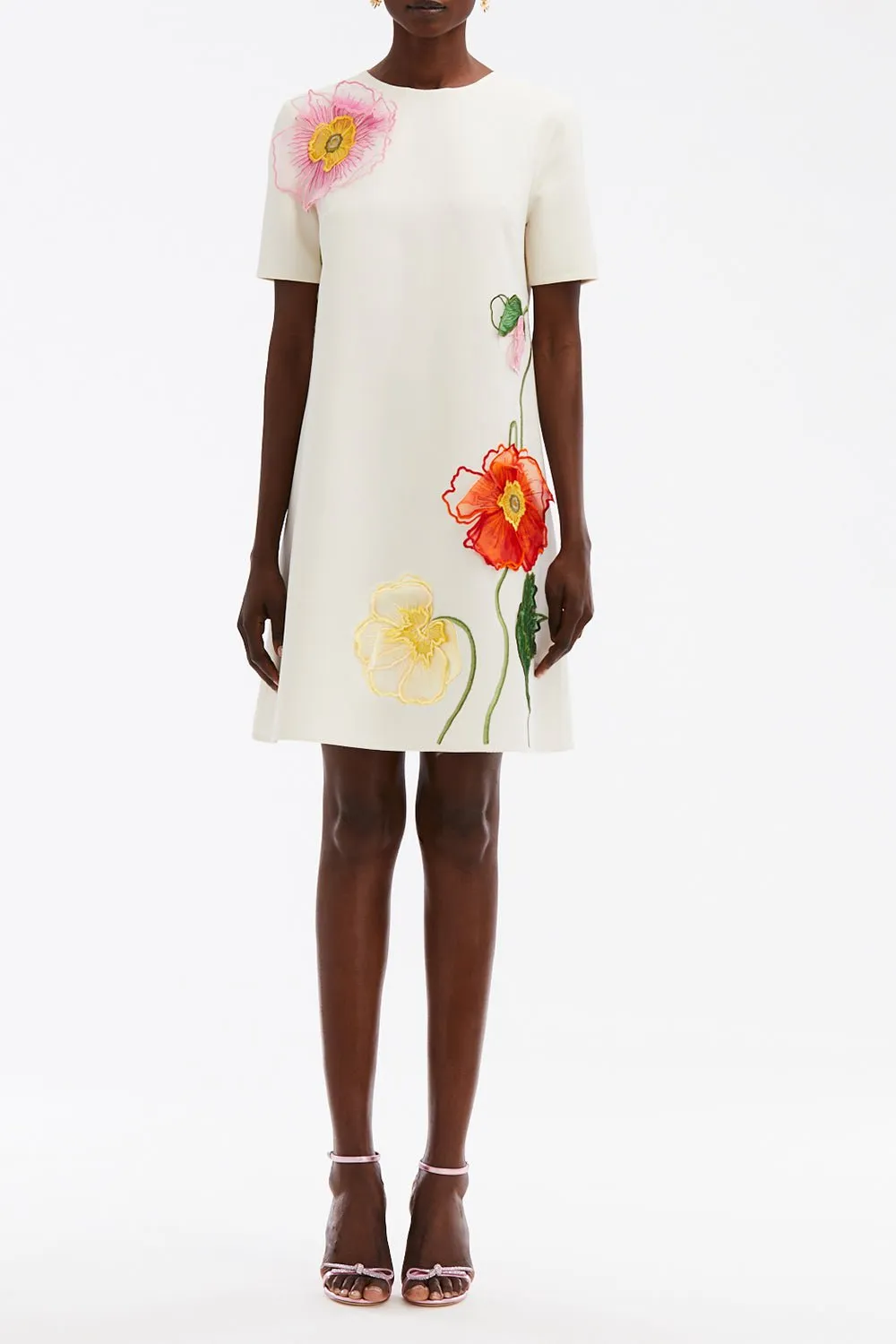 Painted Poppies Shift Dress - Ivory