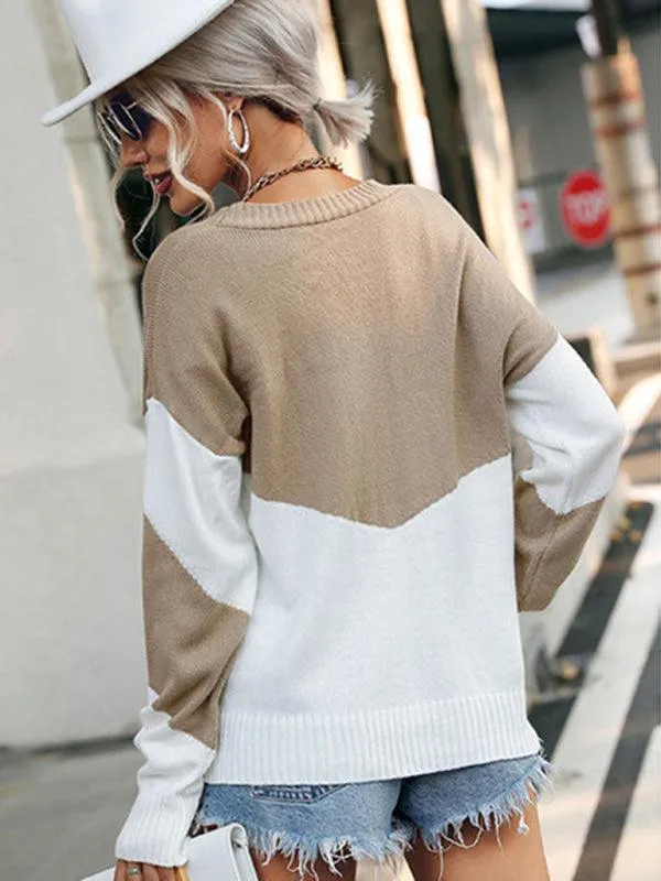 Patchwork Knitted Sweater Top Women