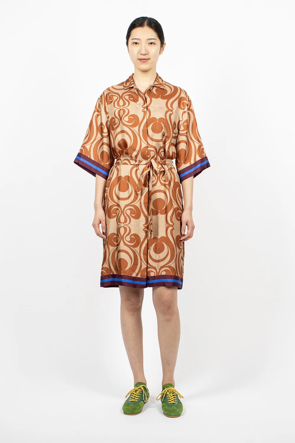 Silk Shirt Dress Brown