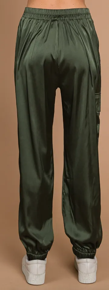 Still Alive Satin Cargo Joggers - Olive