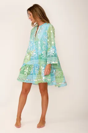 The Bell Mini Dress Green & Blue