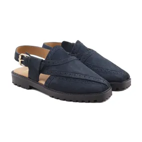 Varb - Men's Dark Blue Kid Suede Sandal