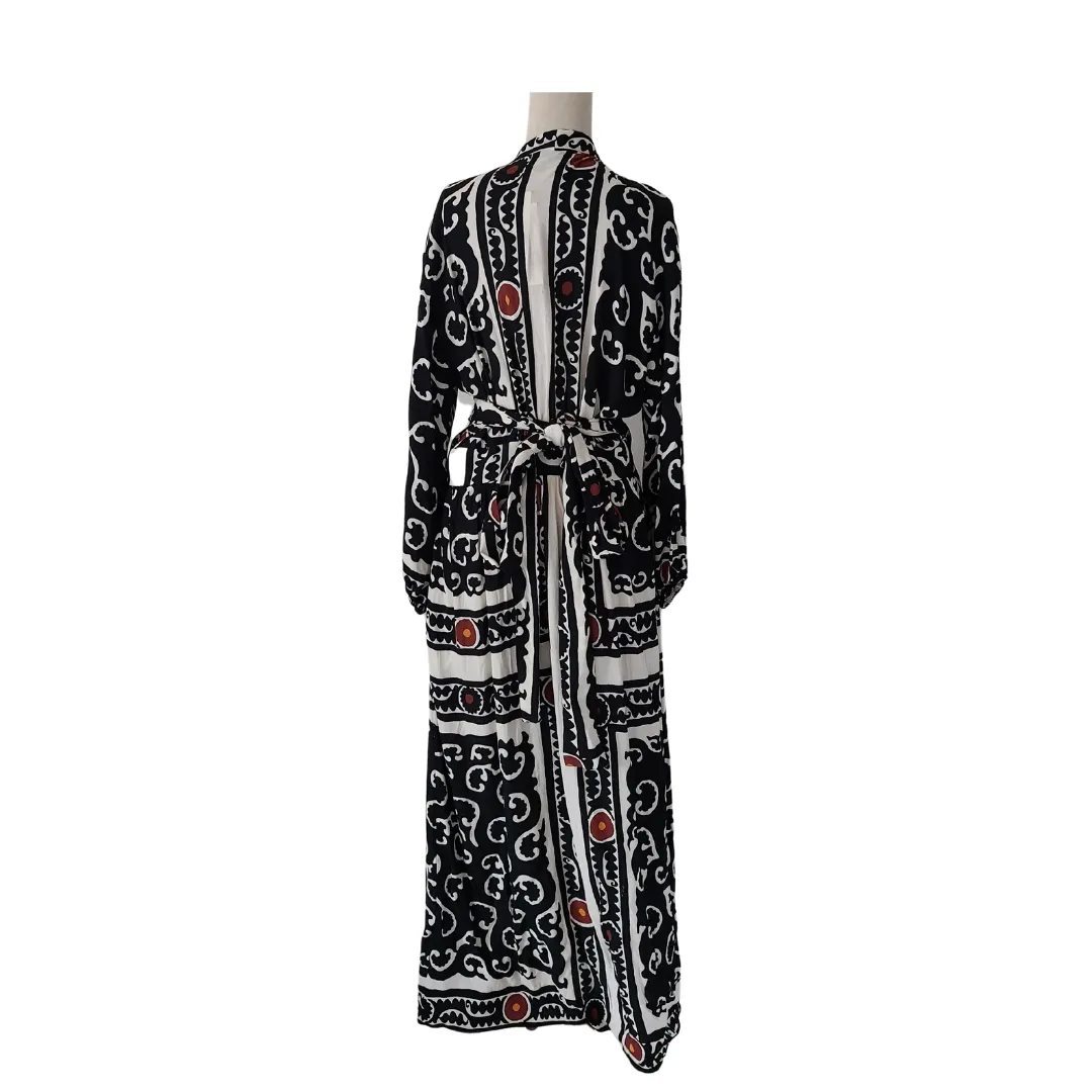 ZARA Black & White Ecru Printed Long Wrap Dress | Brand New |